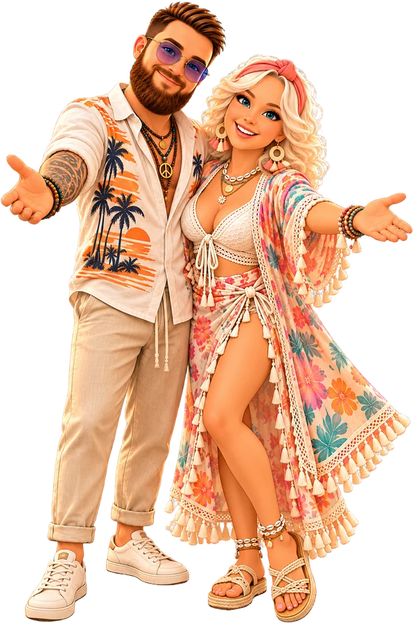 Bryan et Laurie, les fondateurs d'Ibiza by Laurie & Bryan, en tenue d'été